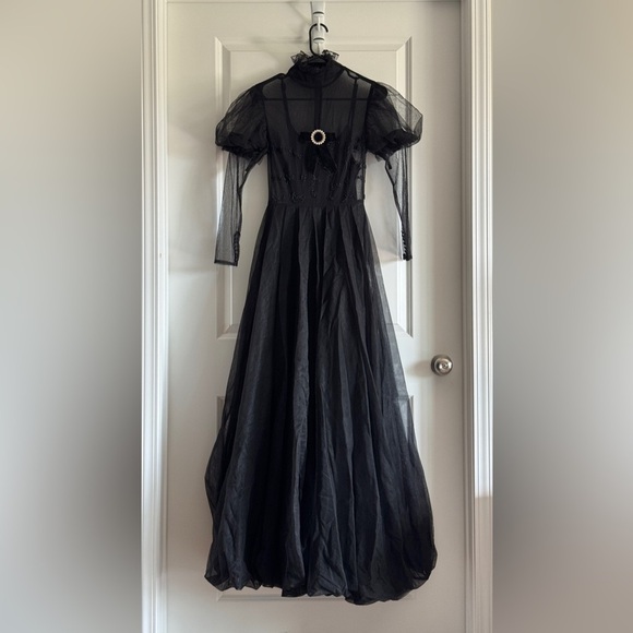 Elegant Black Wednesday Addams inspired Evening Gown - Picture 16 of 16